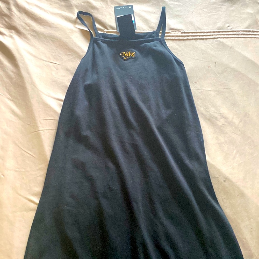 black nike dress with gold vintage nike accent